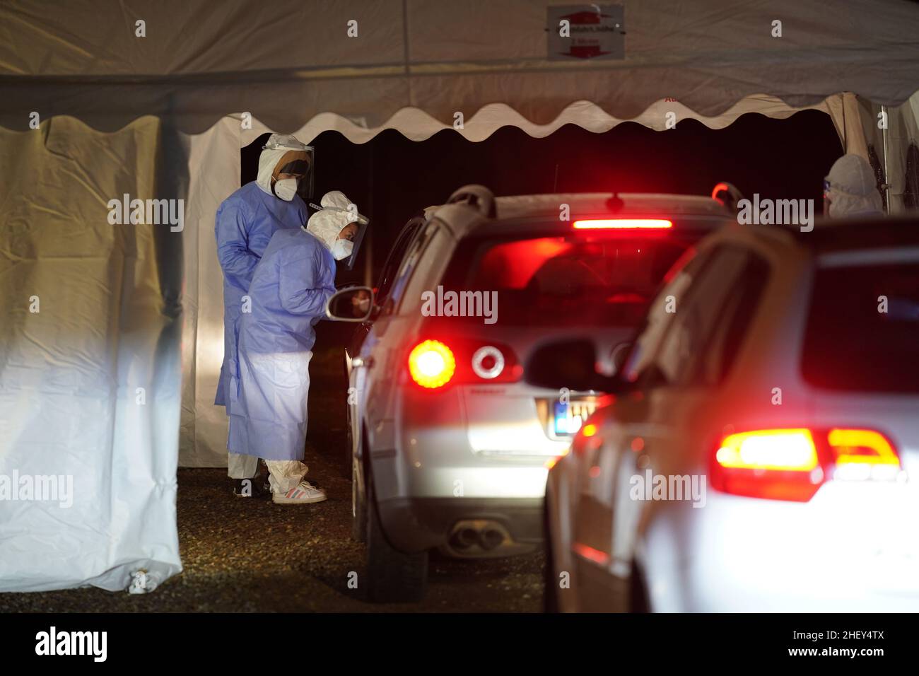 Hamburg, Germany. 13th Jan, 2022. Drivers can be tested at the Drivein