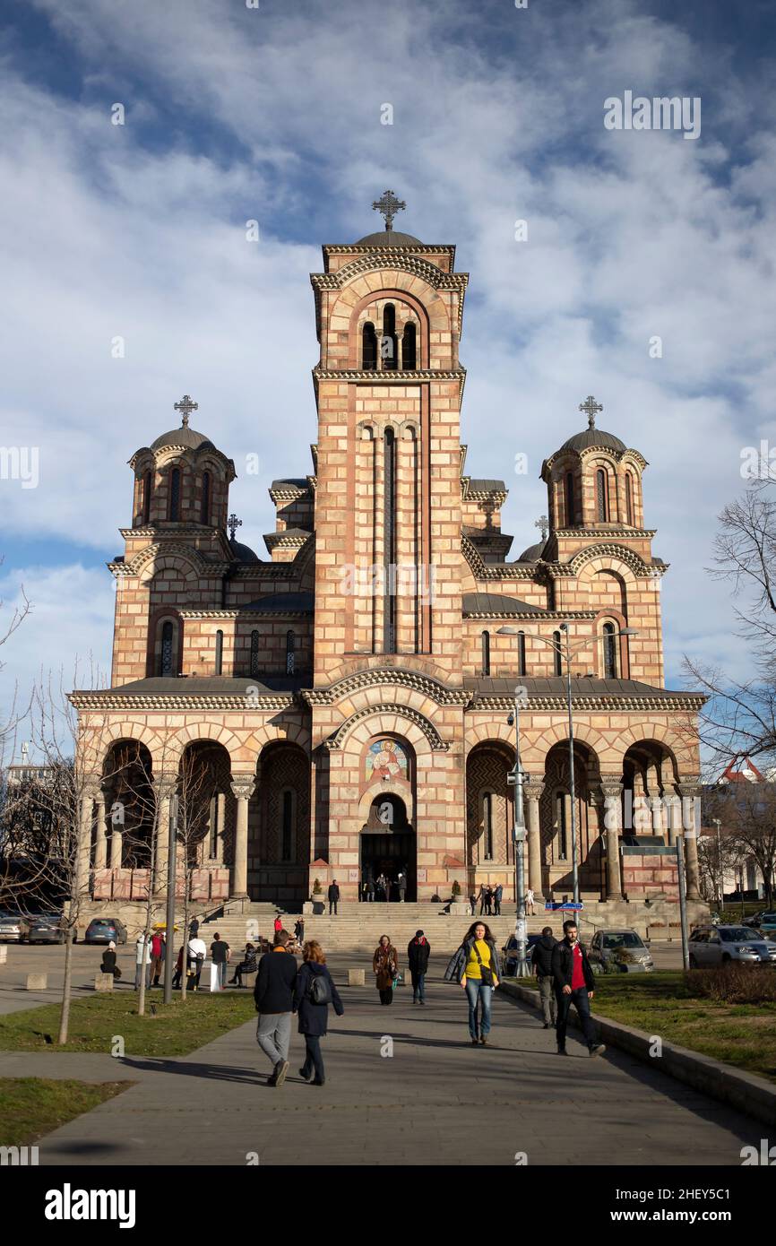 Serbia: Front view of St. Mark Orthodox Church in Belgrade Stock Photo