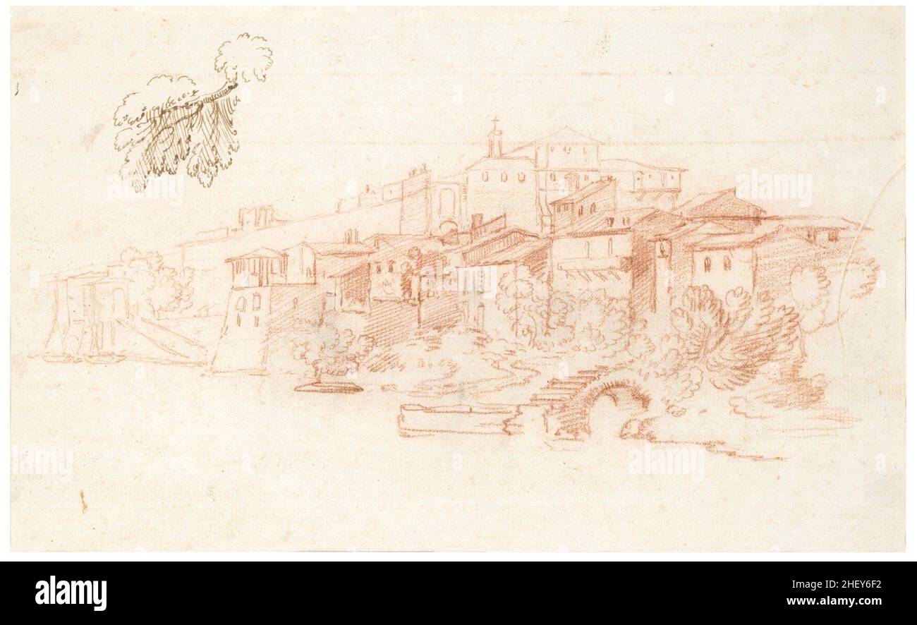 Attributed to Giovanni Angelo Canini (Rome 1609 - 1666) Recto and Verso, A View Along the River Tiber Stock Photo