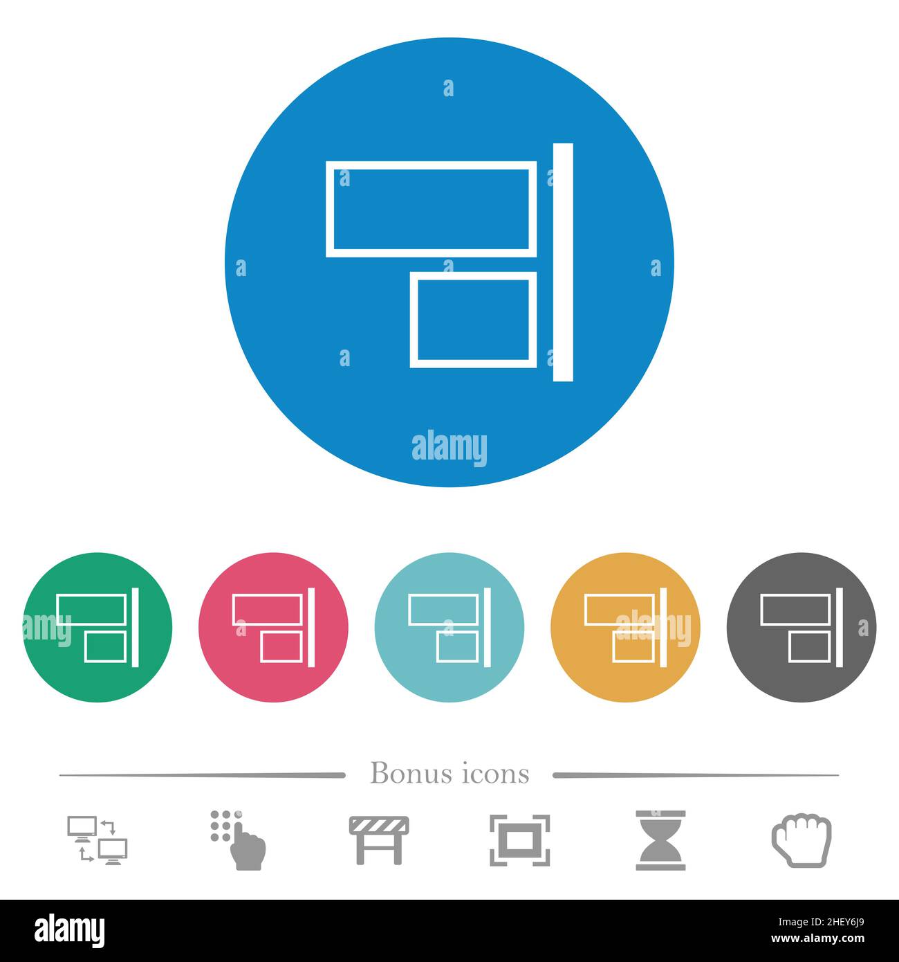 Align to right outline flat white icons on round color backgrounds. 6 ...