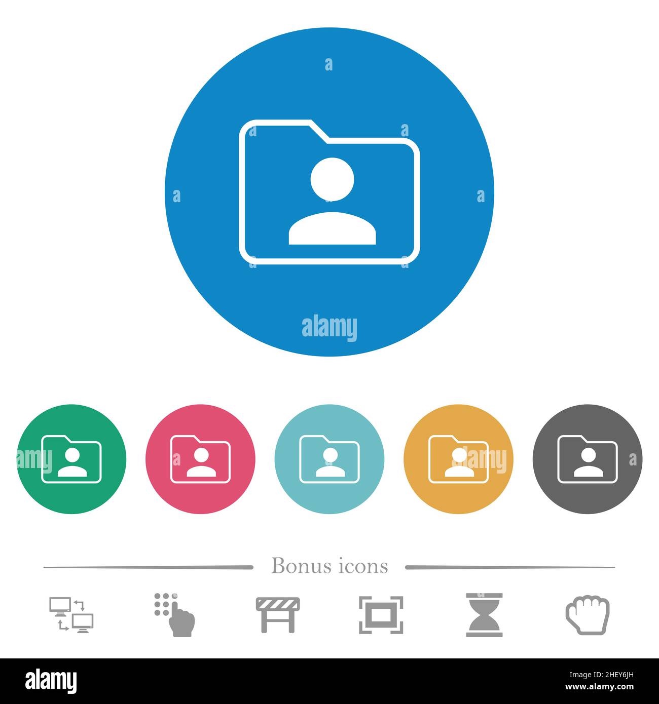 Folder owner flat white icons on round color backgrounds. 6 bonus icons ...