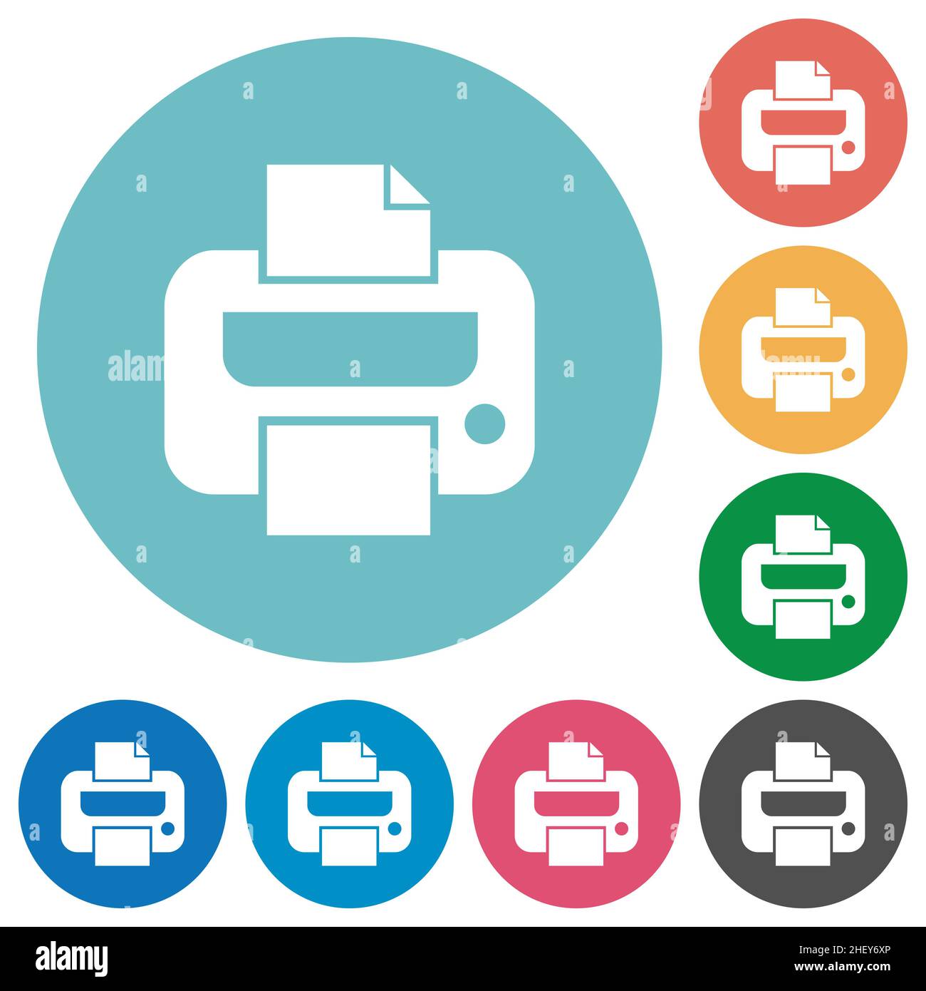 Printer solid flat white icons on round color backgrounds Stock Vector ...