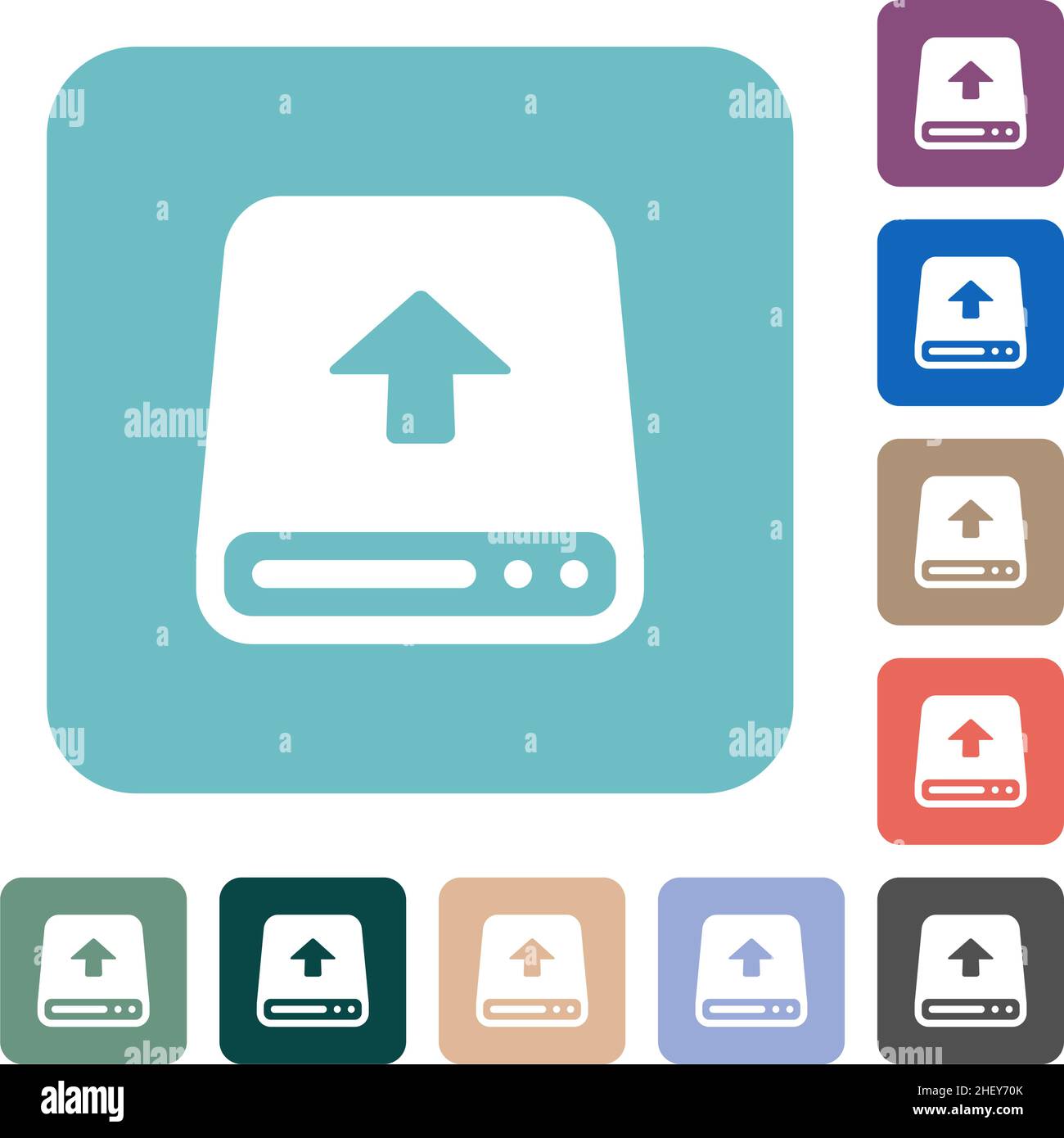 Upload from hard disk white flat icons on color rounded square backgrounds Stock Vector