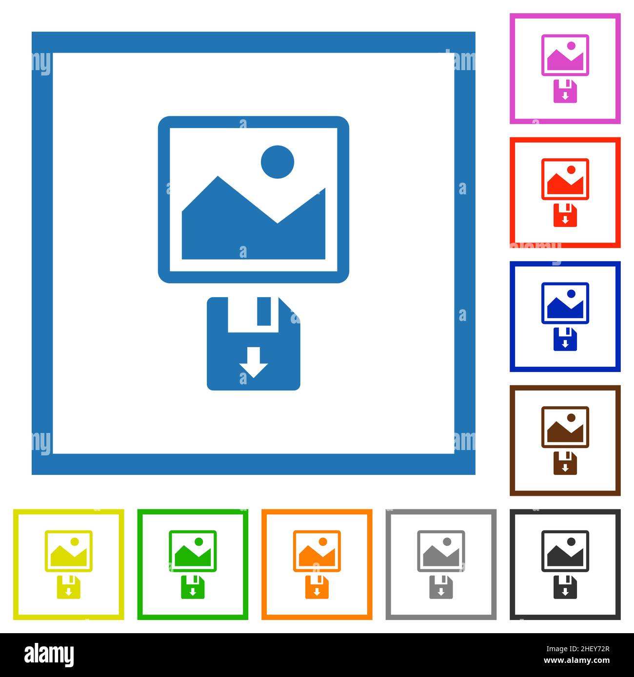 Save image to floppy disk flat color icons in square frames on white ...