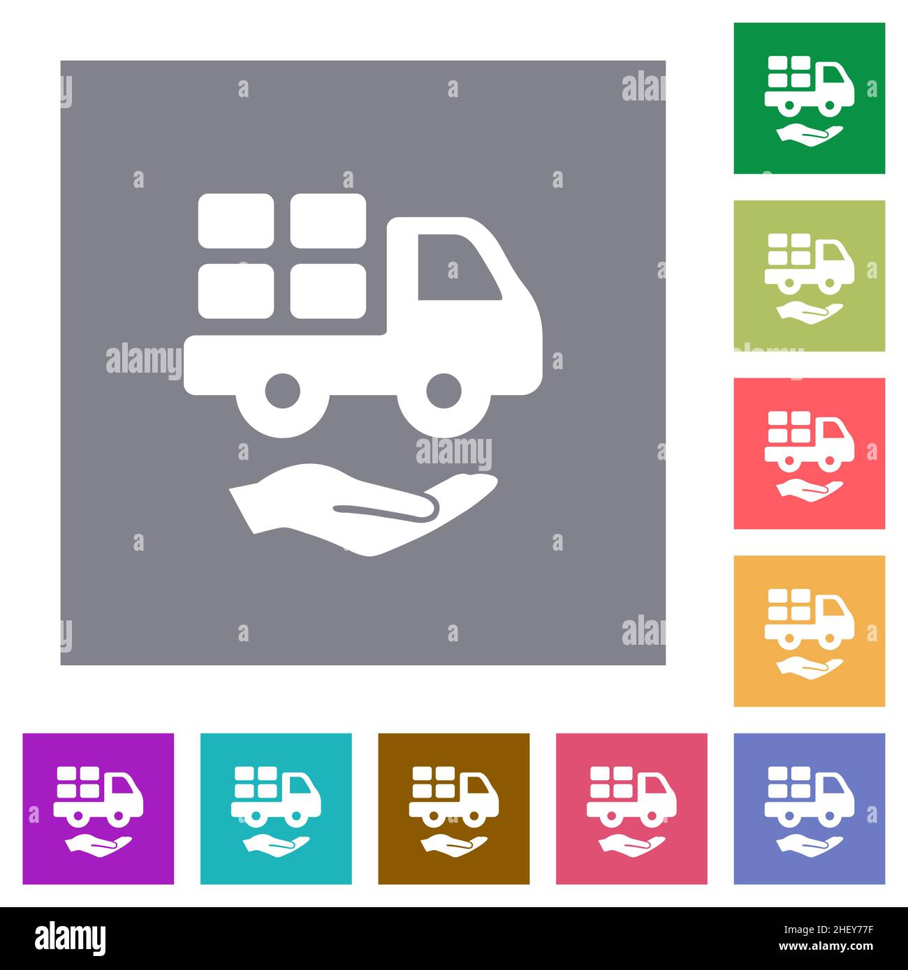 Courier services solid flat icons on simple color square backgrounds Stock Vector