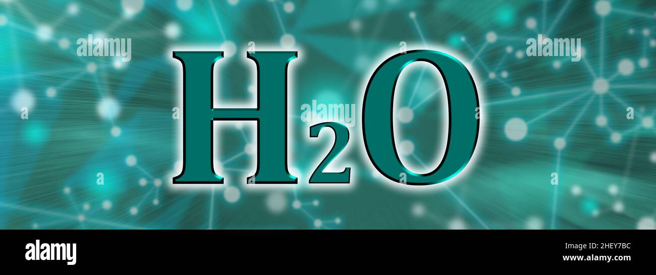 H2O symbol. Water molecule on green network background Stock Photo