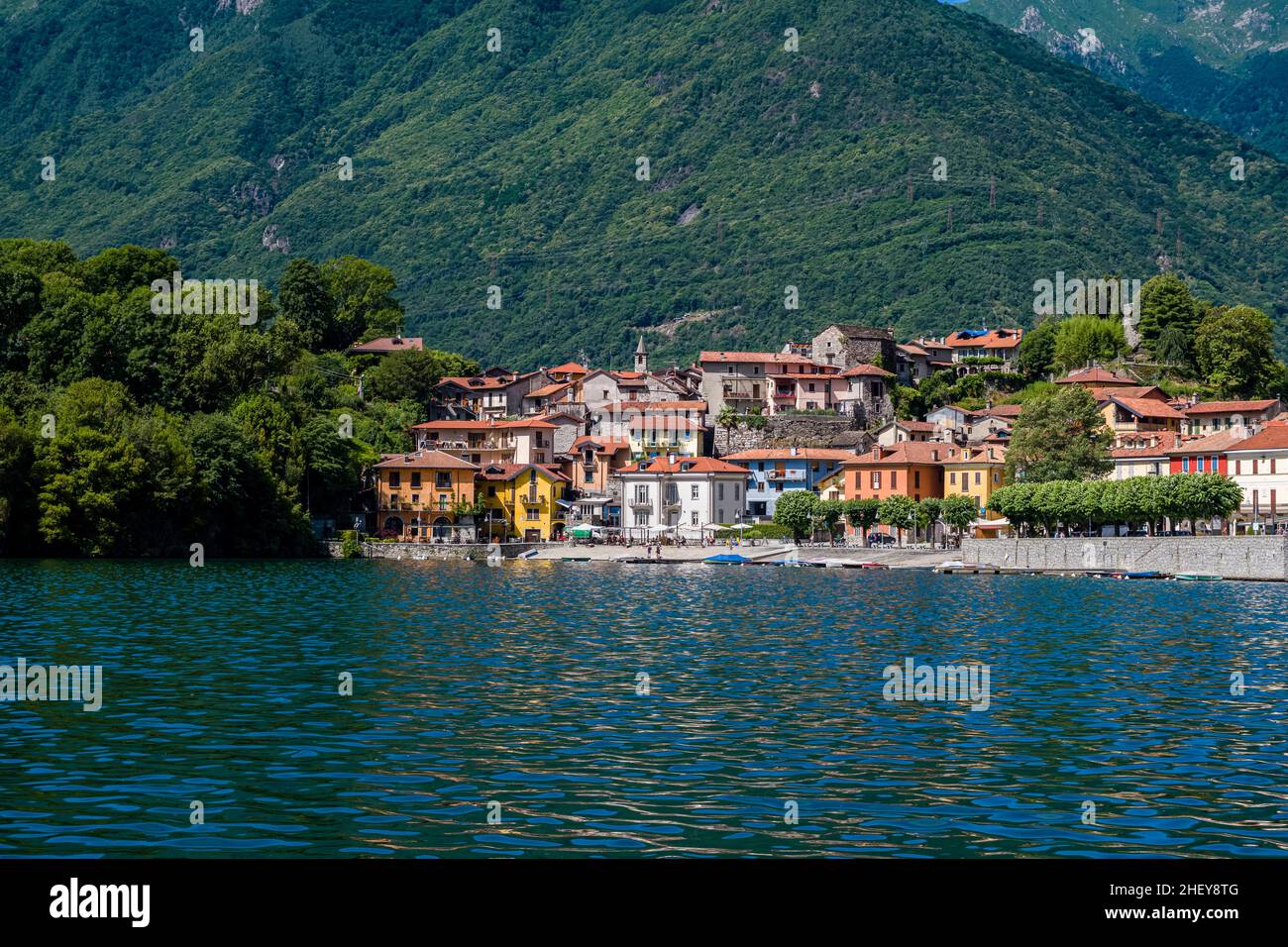 View of Morgozzo across the lake Lago di Mergozzo, close to Lake Maggiore. Stock Photo
