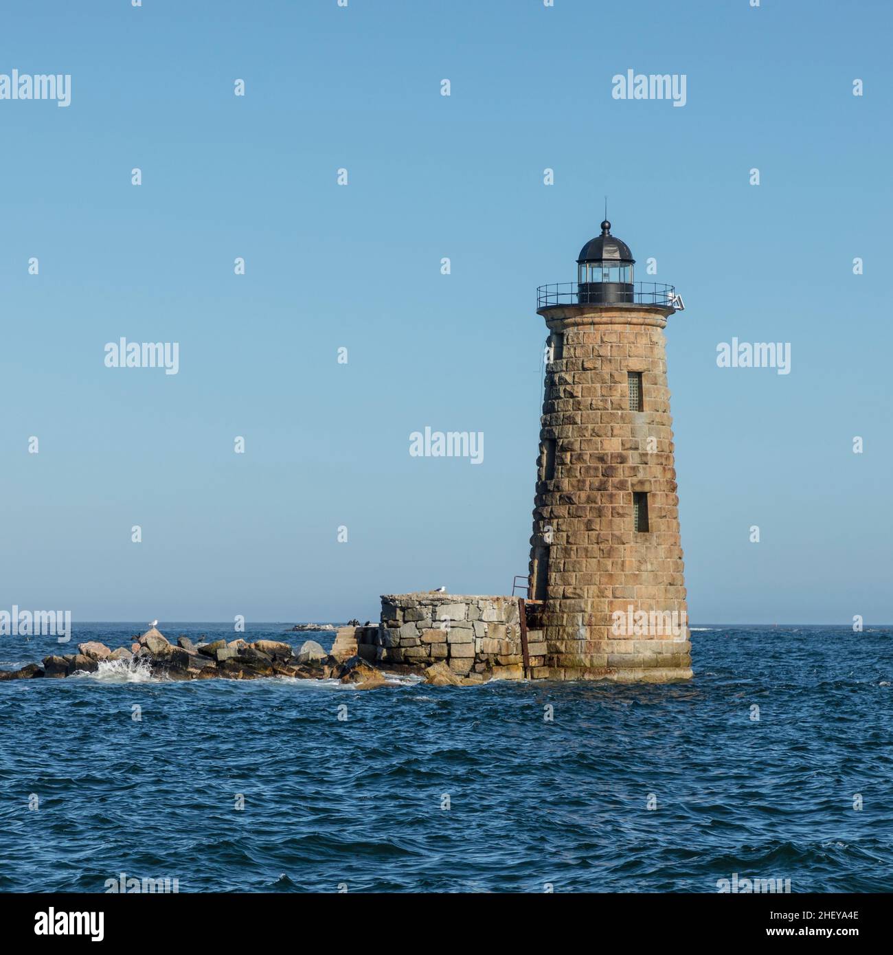 Whaleback Lighthouse off the coast of Portsmouth Maine, USA Stock Photo