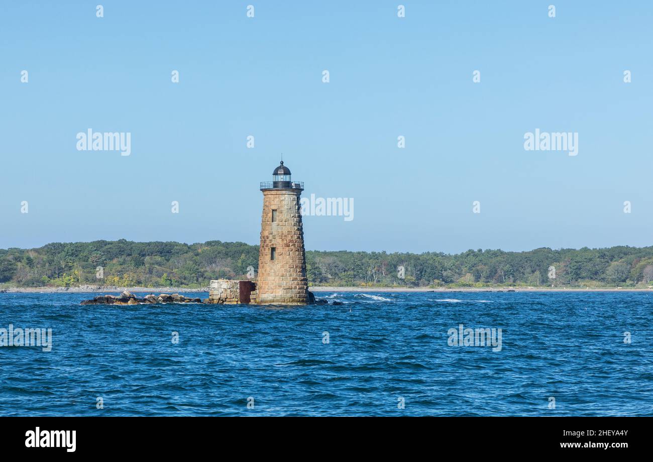 Whaleback Lighthouse off the coast of Portsmouth Maine, USA Stock Photo