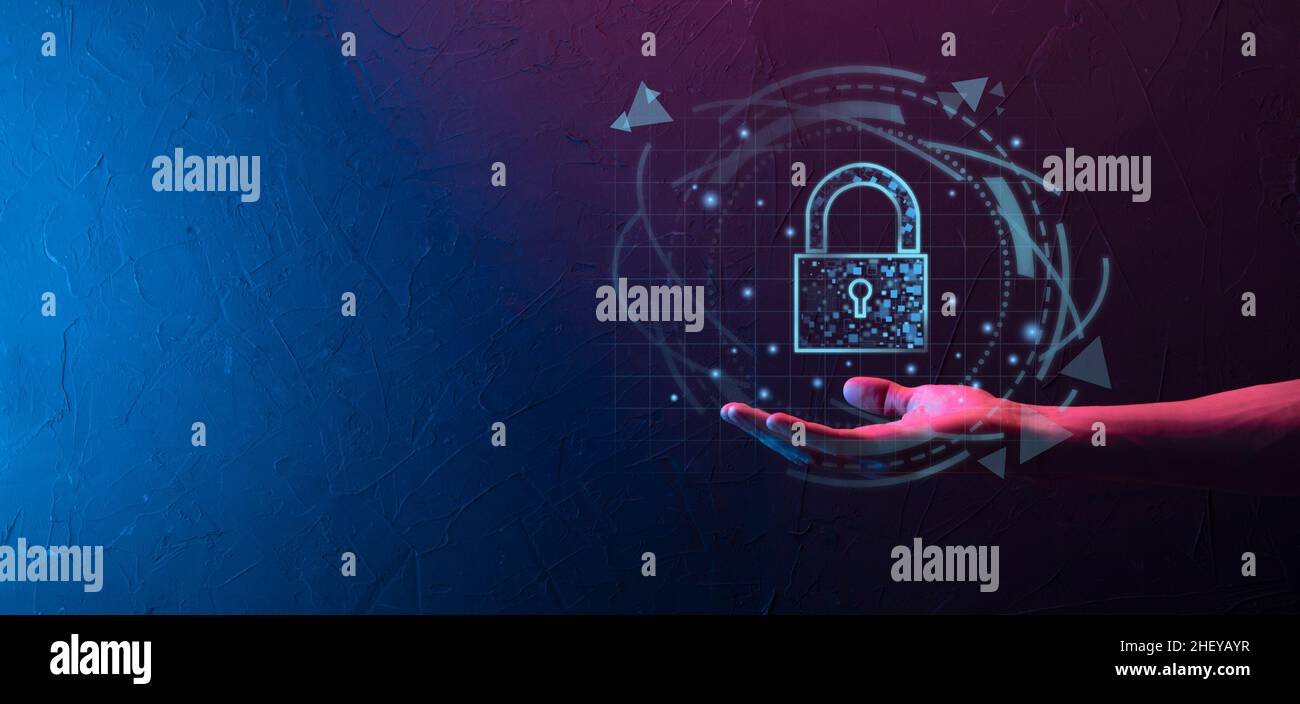 Cyber security network. Padlock icon and internet technology networking ...