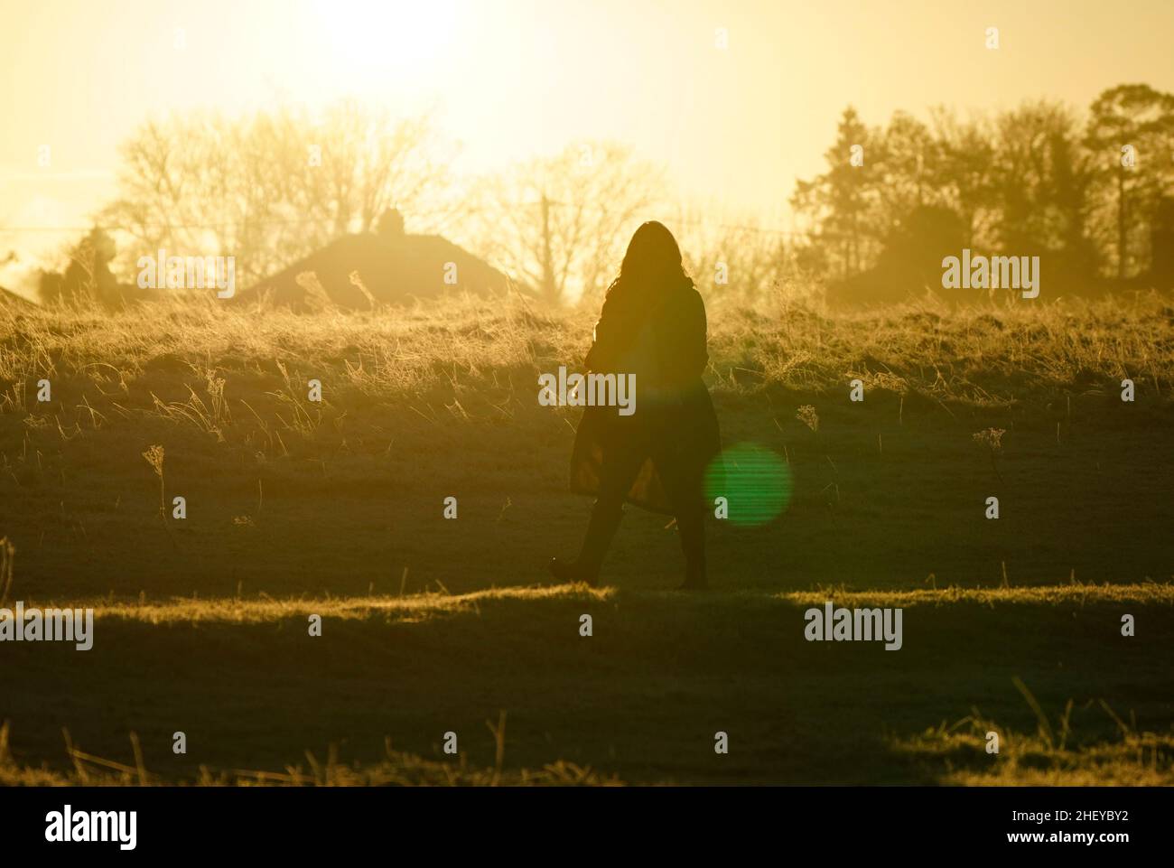 A person walks across Basingstoke Common in Basingstoke, Hampshire ...
