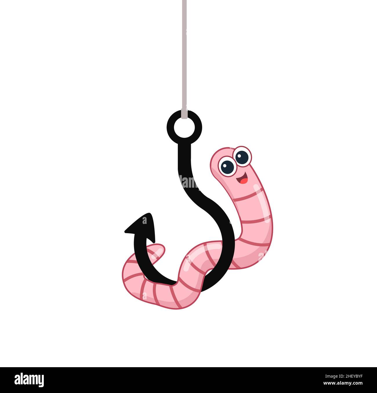 Cartoon worm on a hook. Emotion smile. isolated on a white Stock Vector