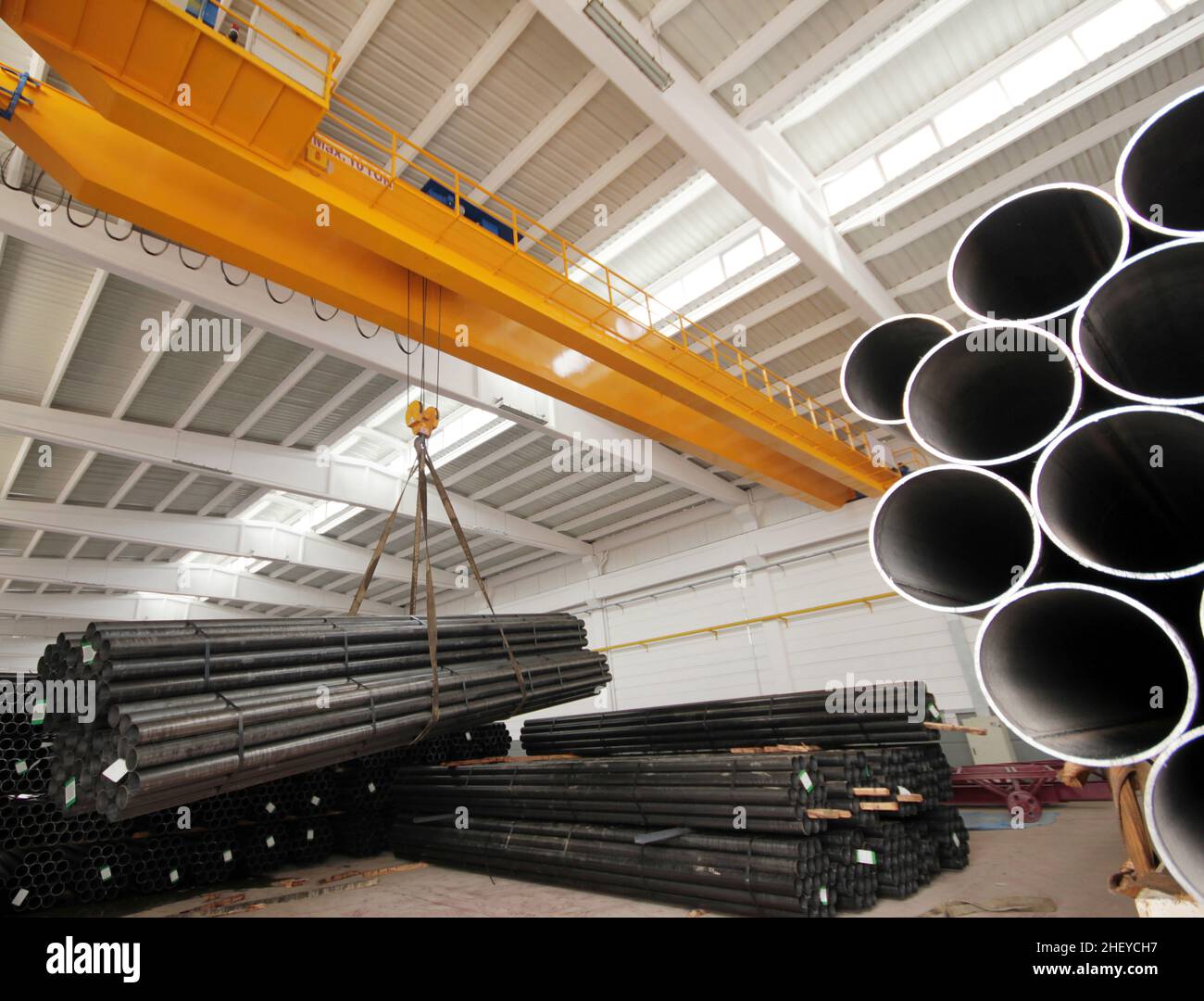 steel pipes inside the factory Stock Photo Alamy