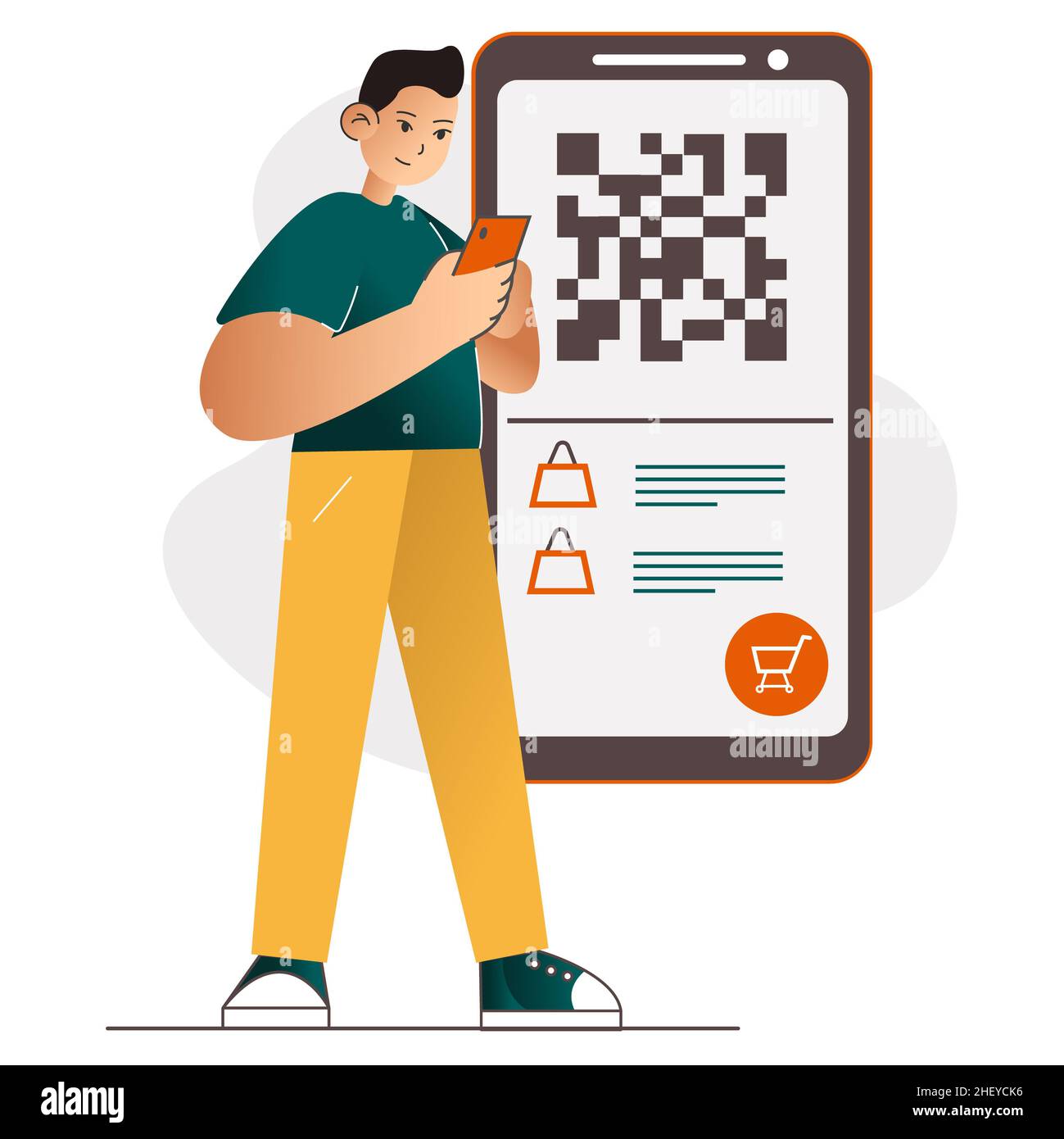 the guy is shopping online in mobile smartphone. concept