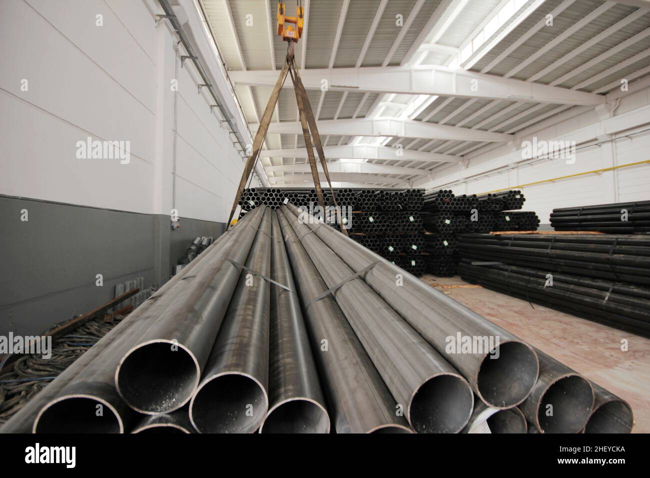 steel pipes inside the factory Stock Photo Alamy