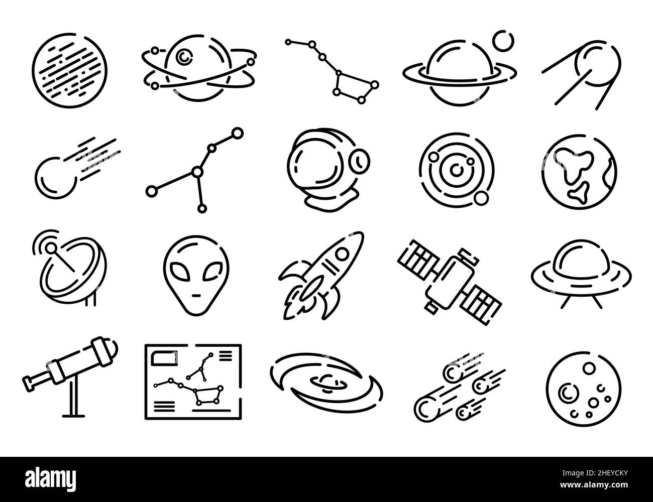 Icon set of flat space symbols. Pictograms for web design. Line stroke ...