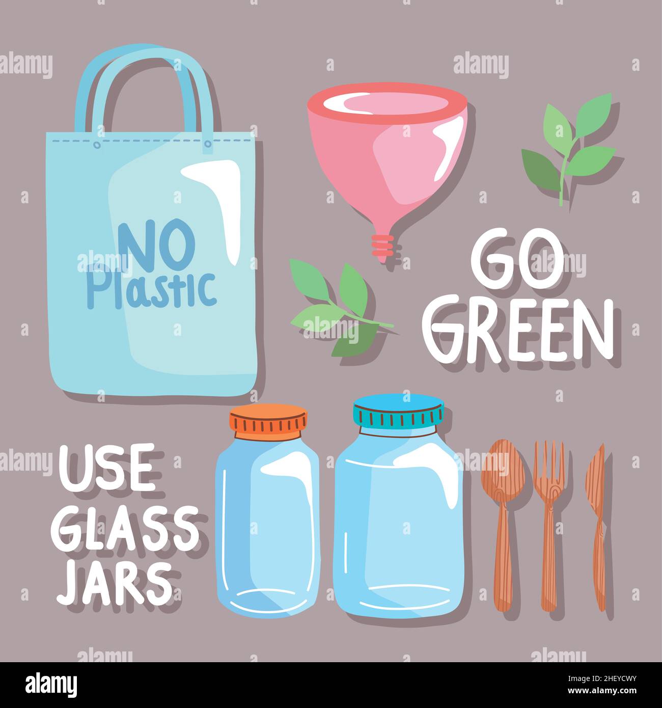five go green icons Stock Vector