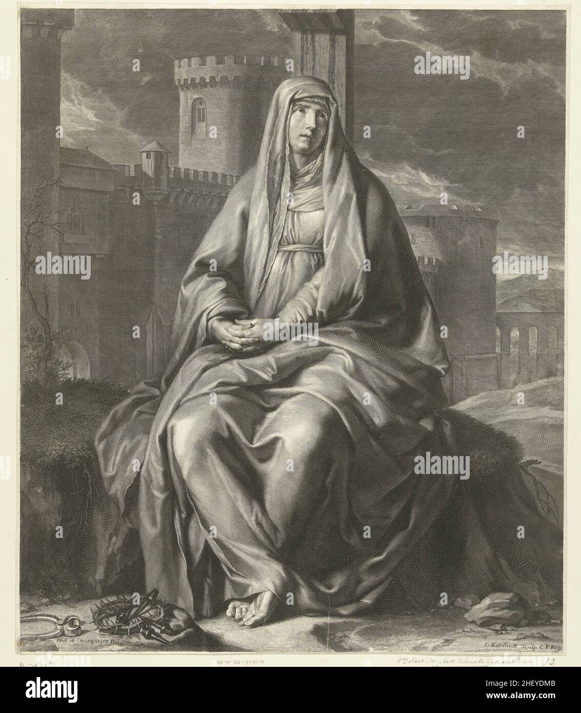 Mourning Mary, Gerard Edelinck, after Philippe de Champaigne, 1666 - 1707 Stock Photo