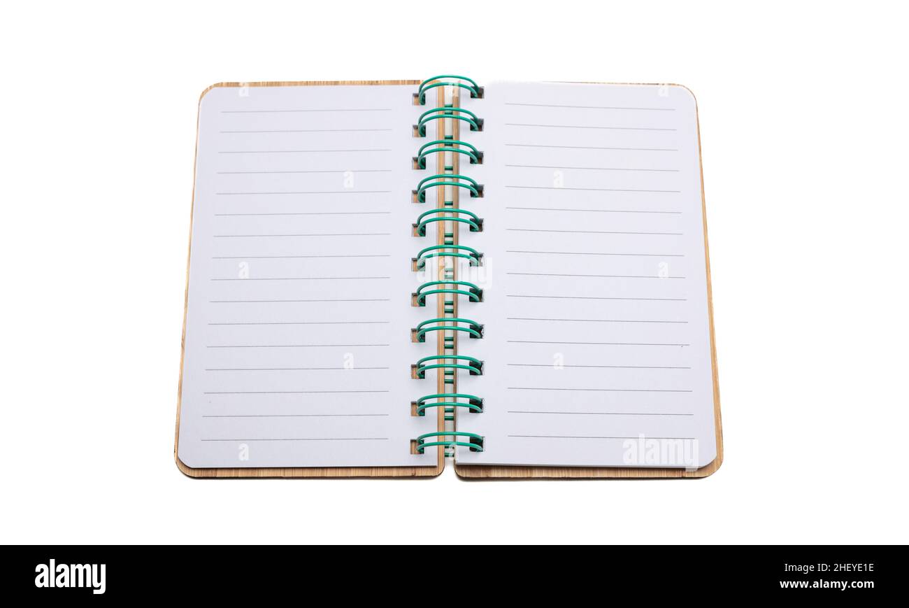 Ballpoint Pen and Blank Paper Notebook with Spiral Binding as Business Copy  Space on Yellow Background Stock Photo - Alamy