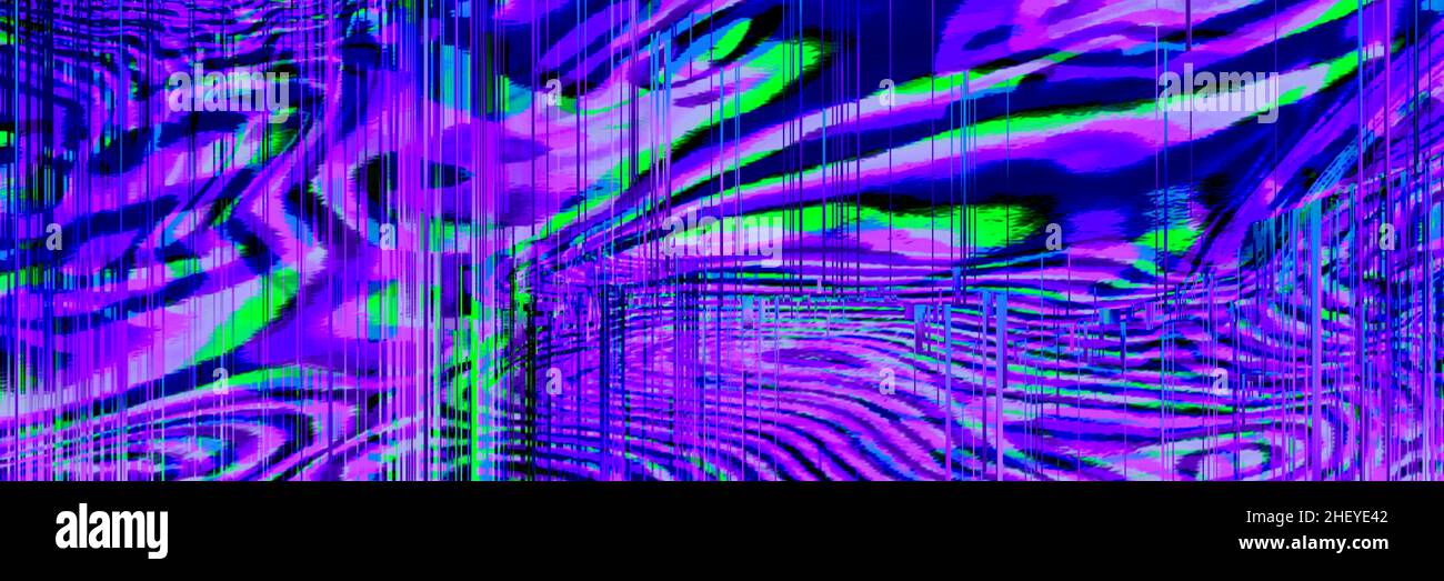 Motion Glitch interlaced Distorted psychedelic zebra banner background Stock Photo