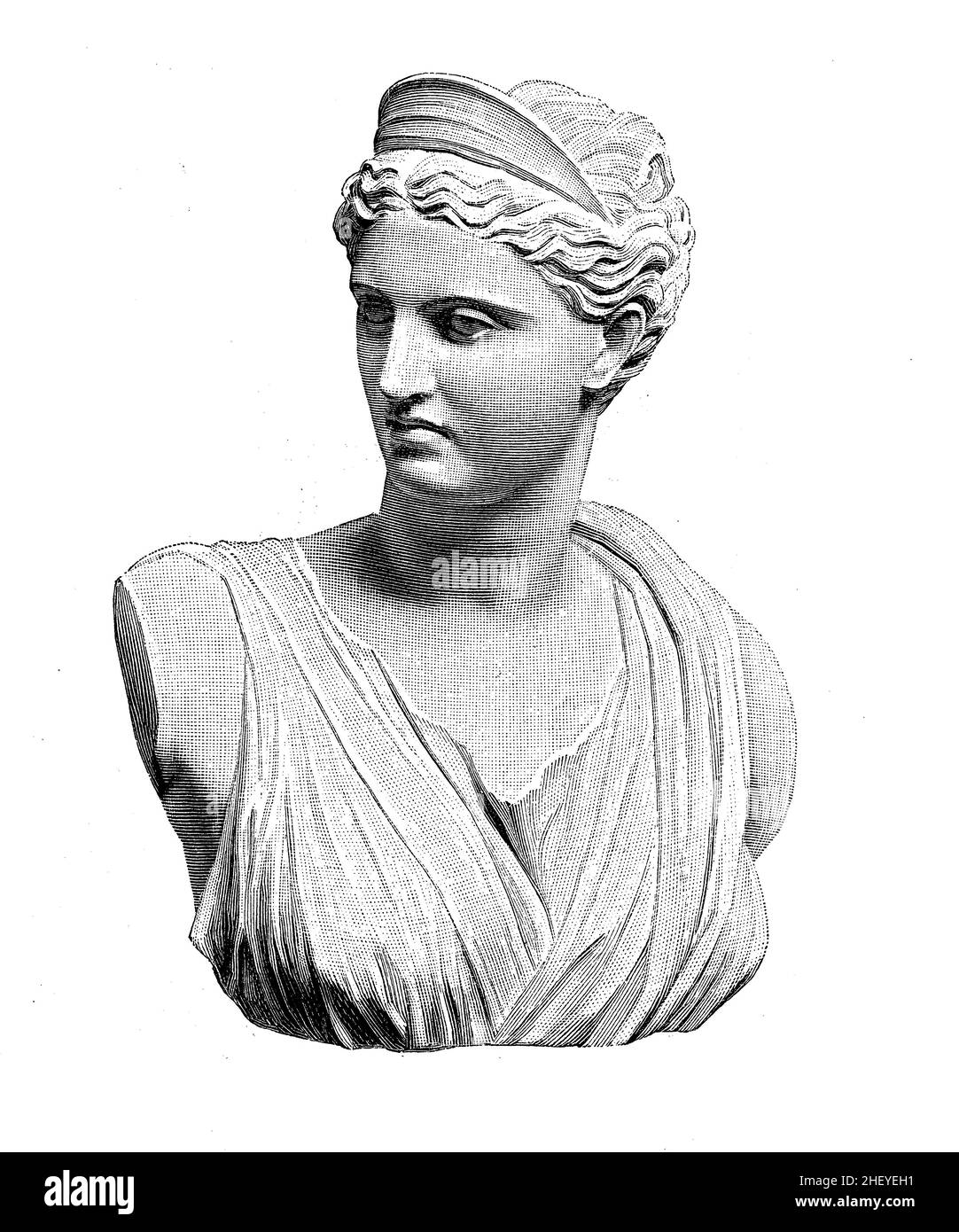 Bust and marble head of the Diana of Versailles or Artemis Goddess of the Hunt, Roman goddess Diana, roman copy of the Greek original, Louvre Museum, Paris Stock Photo