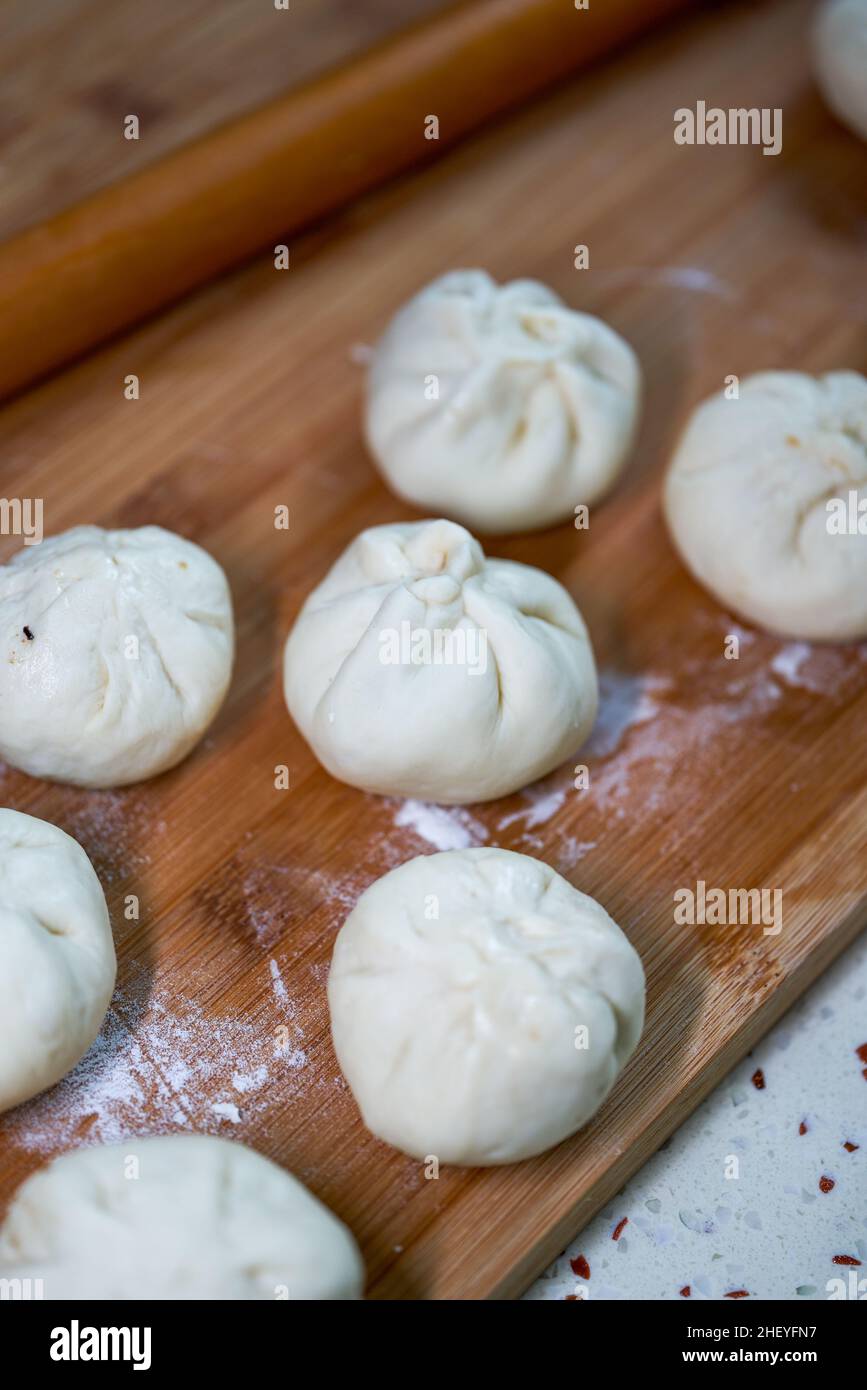 Finished fresh meat buns made in the kitchen Stock Photo Alamy