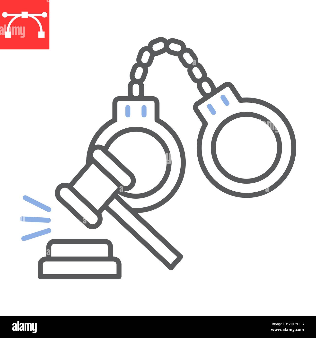 Criminal law line icon, prison and justice, handcuffs vector icon, vector graphics, editable stroke outline sign, eps 10. Stock Vector