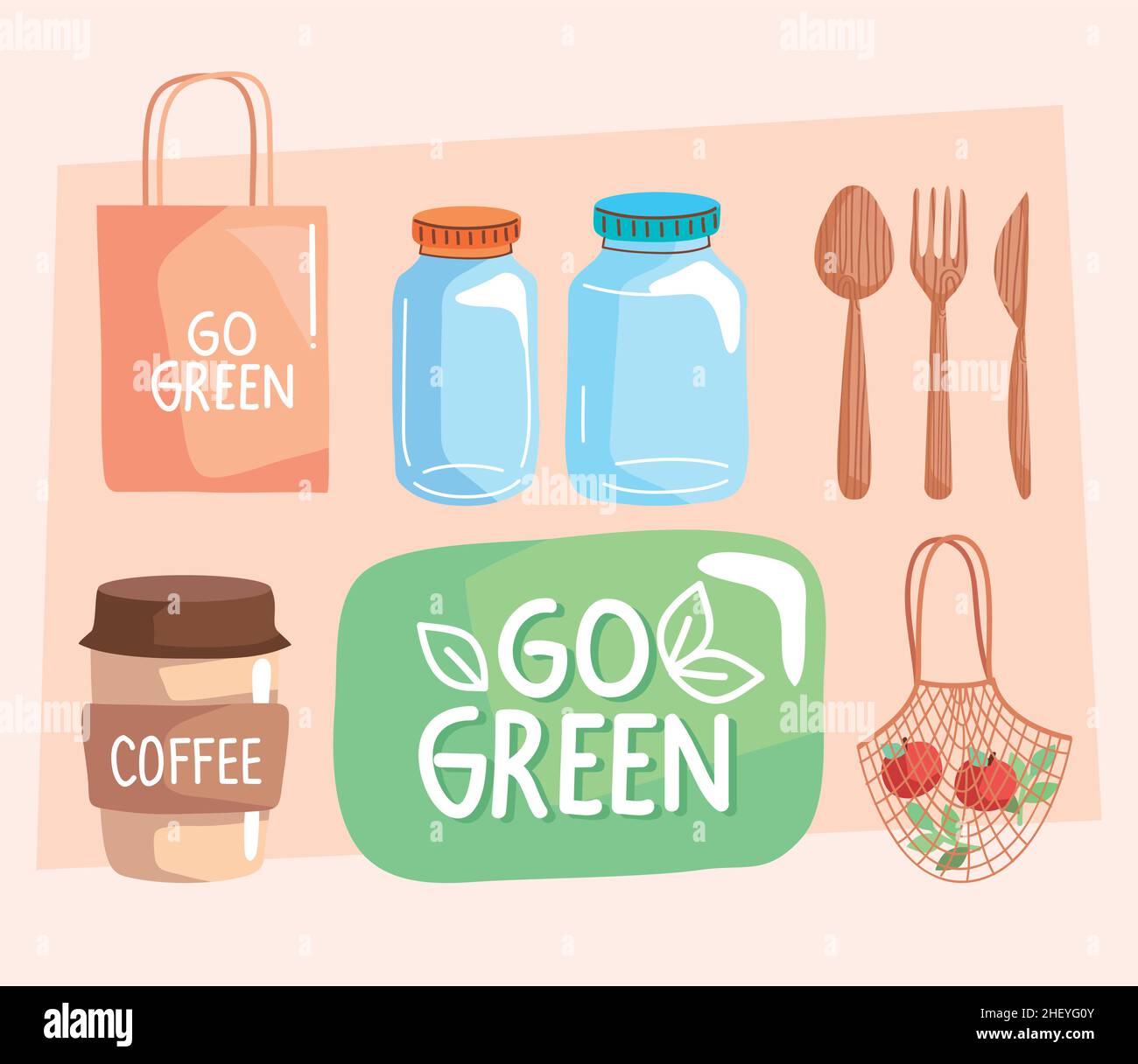 seven go green icons Stock Vector