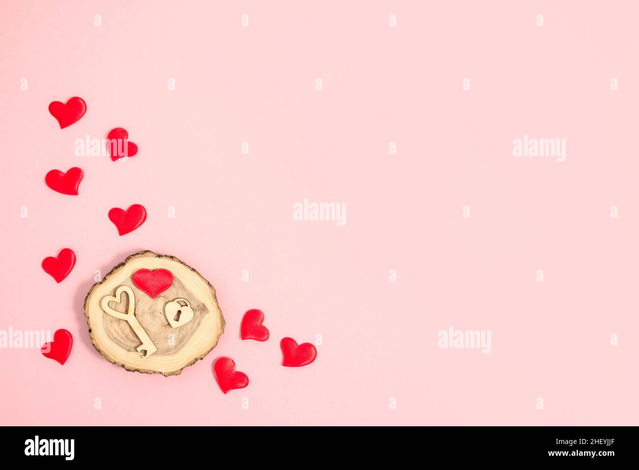 Valentine's Day pink background and lock, key simbol of fidelity Stock Photo