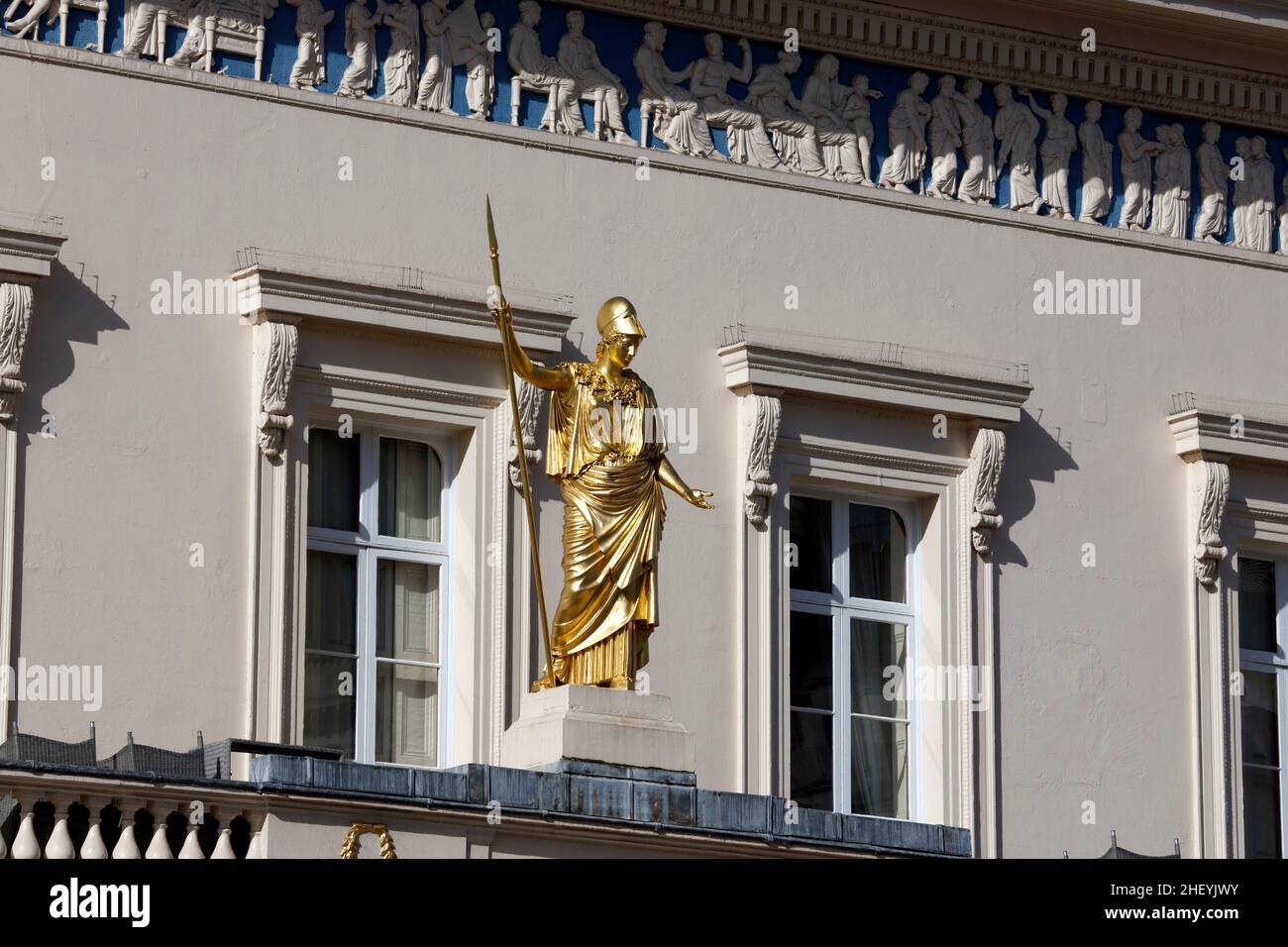 Statue of Athena on the Athenaeum club on Waterloo Place, St James’s, London, UK Stock Photo