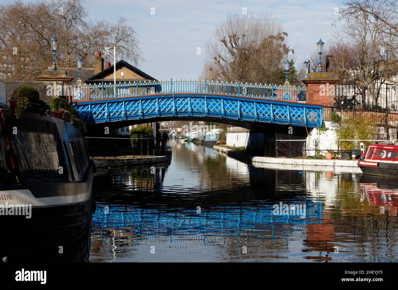 Westbourne Terrace Road Bridge goes over the Regent’s Canal at Little Venice, Maida Vale, London, UK Stock Photo