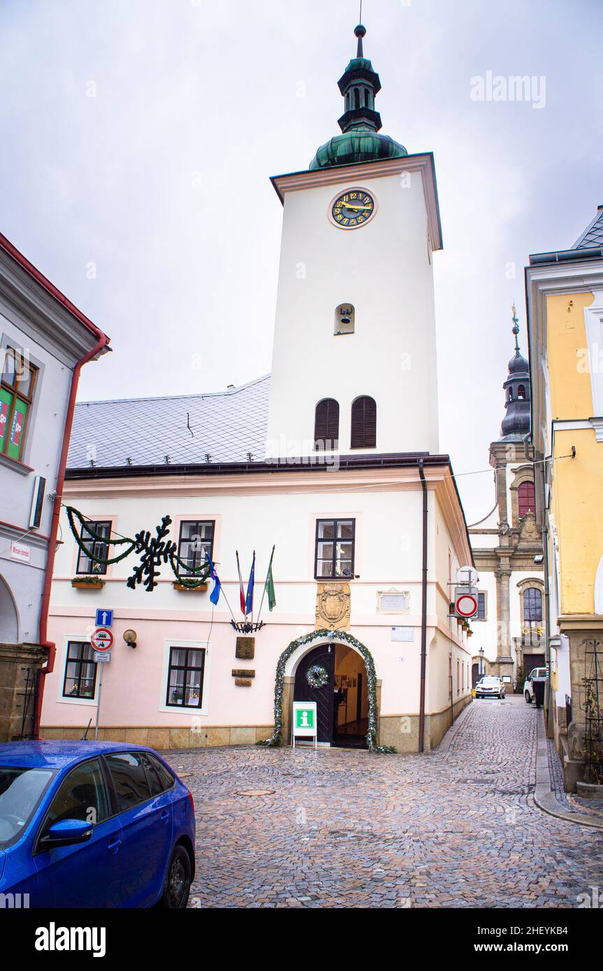 The Municipal Office, Town Hall, and the Information Centre on Mirove Square in Usti nad Orlici, Czech Republic, January 5, 2022.  (CTK Photo/Libor So Stock Photo