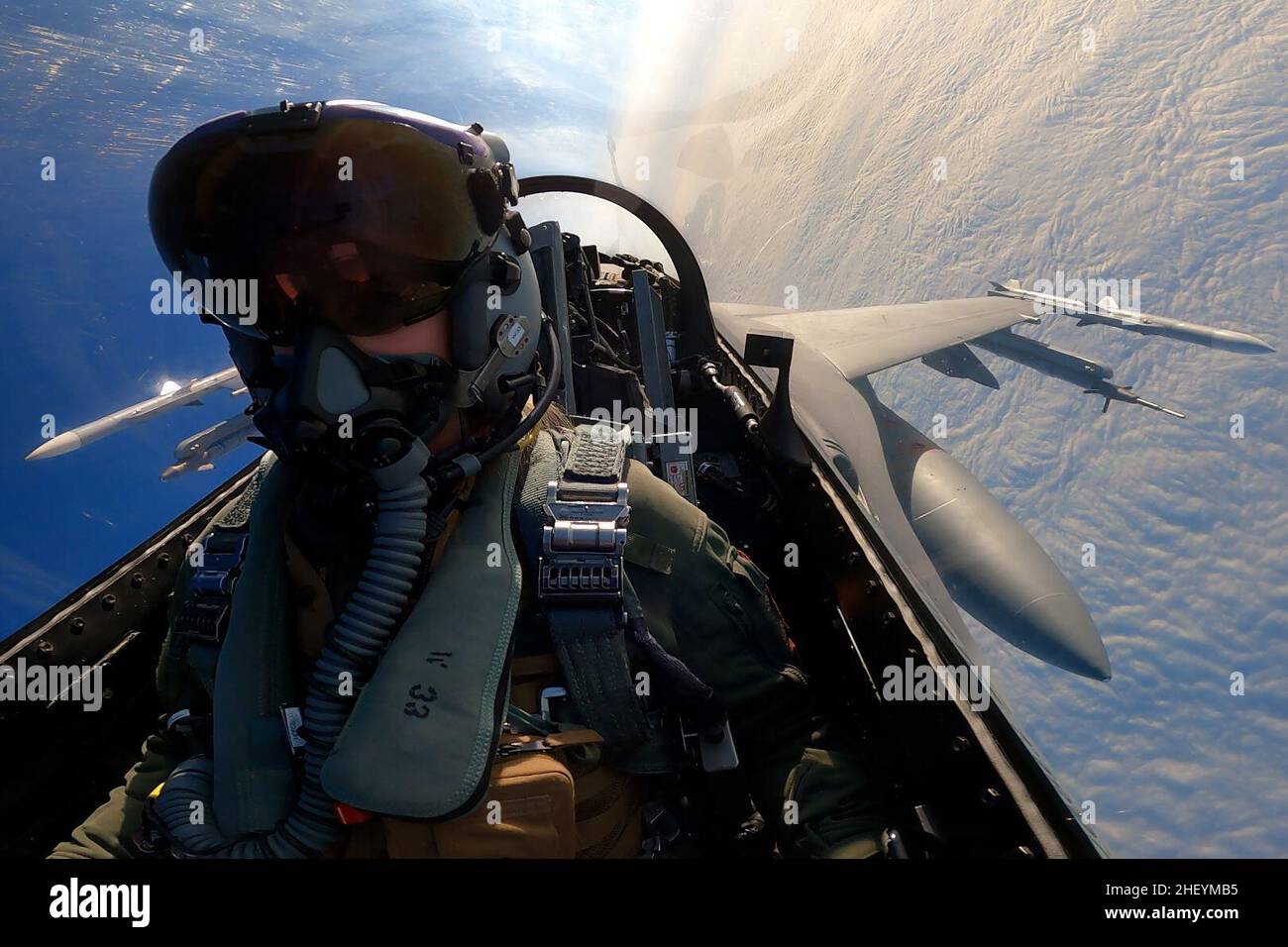 January 10, 2022 - Spangdahlem Air Base, Rheinland-Pfalz, Germany - A U.S. Air Force F-16 Fighting Falcon pilot assigned to the 480th Fighter Squadron at Spangdahlem Air Base, Germany, flies over Poland during a Close Air Support exercise Jan. 10, 2022. During CAS exercises, pilots communicate on the ground to Joint Terminal Attack Controllers to plan and execute simulated air strikes. (photo by Ali Stewart) Credit: U.S. Air Force/ZUMA Press Wire Service/ZUMAPRESS.com/Alamy Live News Stock Photo