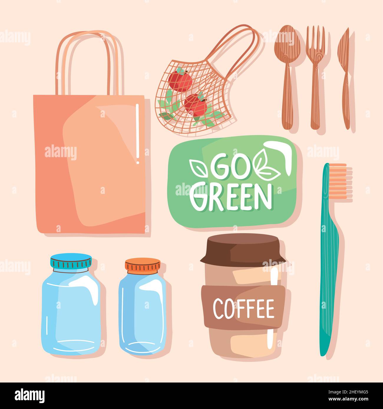 eight go green icons Stock Vector