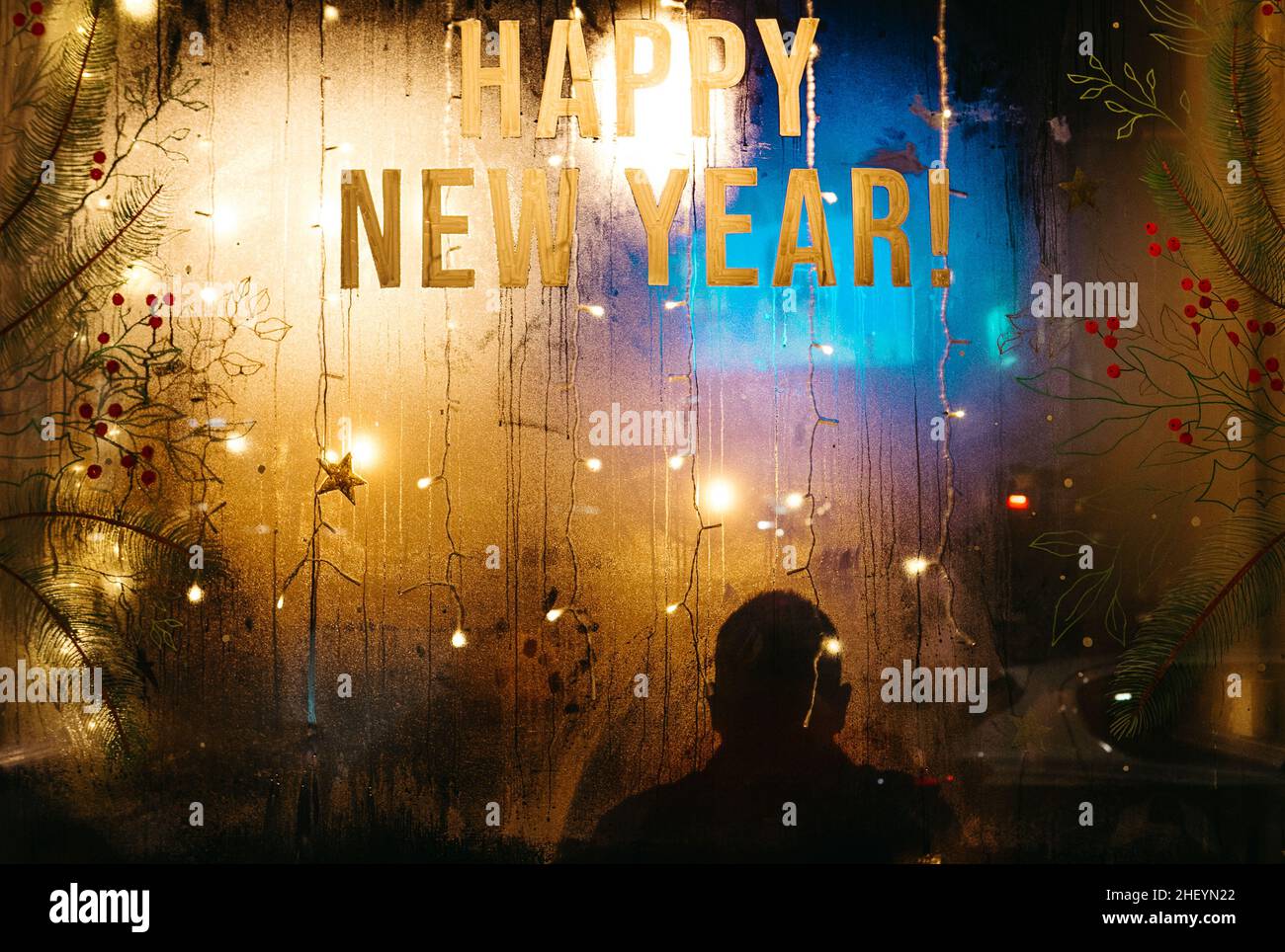Happy New Year, Hootenanny pub, Glasgow Stock Photo
