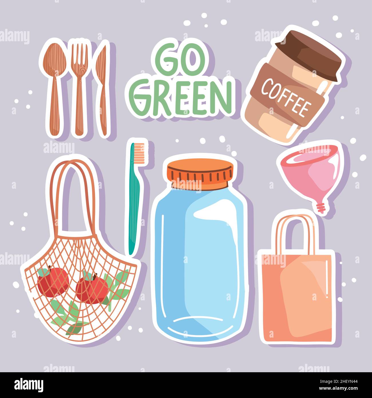 go green seven icons Stock Vector