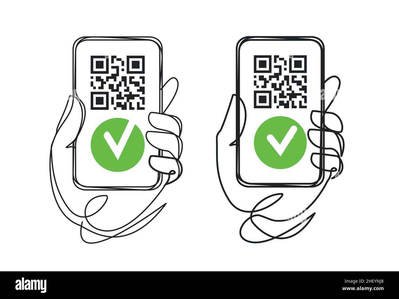 Vaccinated holding a phone with QR code Covid vaccine. Immunization certificate vector illustration Stock Vector