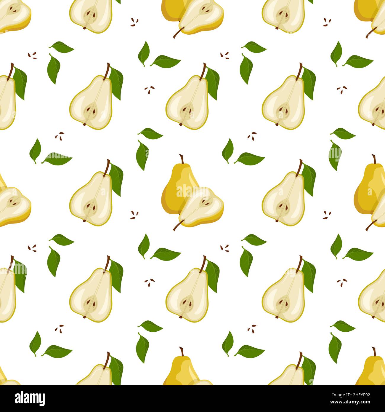 Seamless pattern with yellow pear. Print from whole and half healthy ...