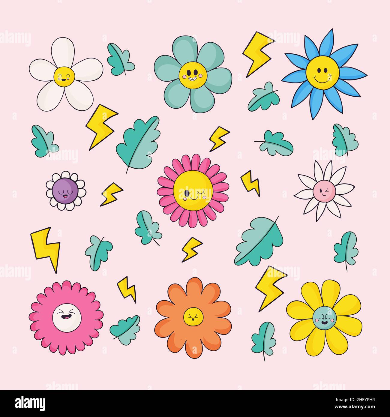 Hand drawn flat design smiley face flower Vector illustration Stock Vector  Image & Art - Alamy