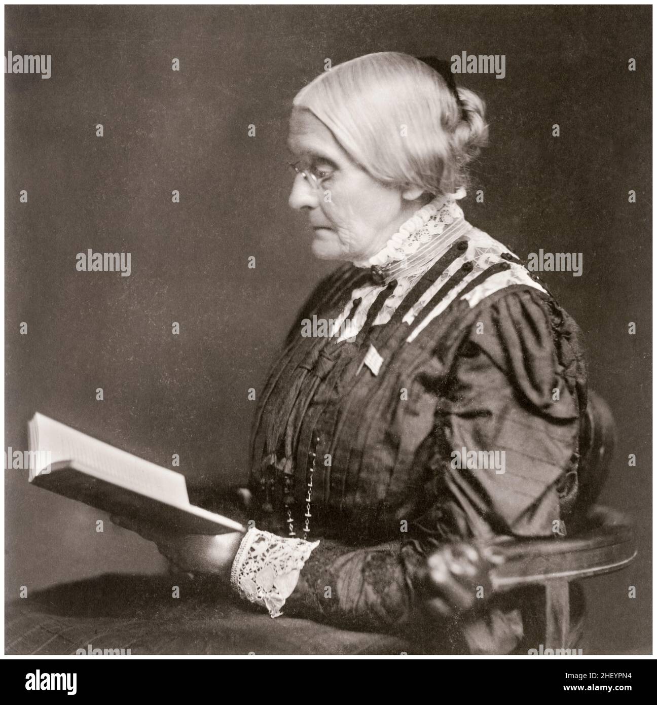 Susan B Anthony (1820-1906), American social reformer Susan Brownell Anthony was a women's rights activist and suffragist, portrait photograph by James Ellery Hale, 1905 Stock Photo