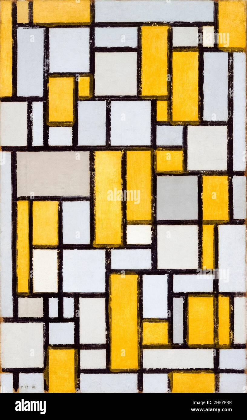 Mondrian, painting, Composition with Grid #1, abstract art by Piet Mondrian, (Piet Mondriaan), 1918 Stock Photo