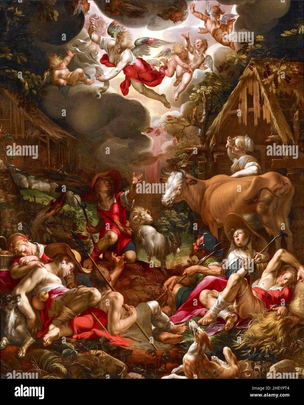 The Annunciation to the Shepherds, painting by Joachim Wtewael, 1606 Stock Photo