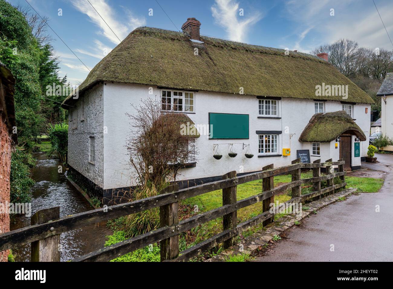 Today's lunch stop - historic 1350 Inn in Coleford, Devon. Stock Photo