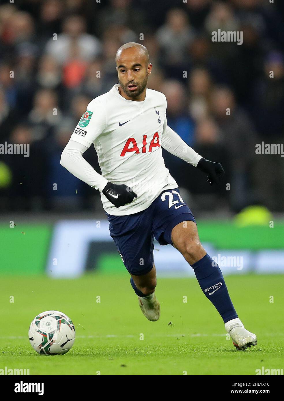 London, England, 12th January 2022.  Lucas Moura of Tottenham during the Carabao Cup match at the Tottenham Hotspur Stadium, London. Picture credit should read: David Klein / Sportimage Stock Photo