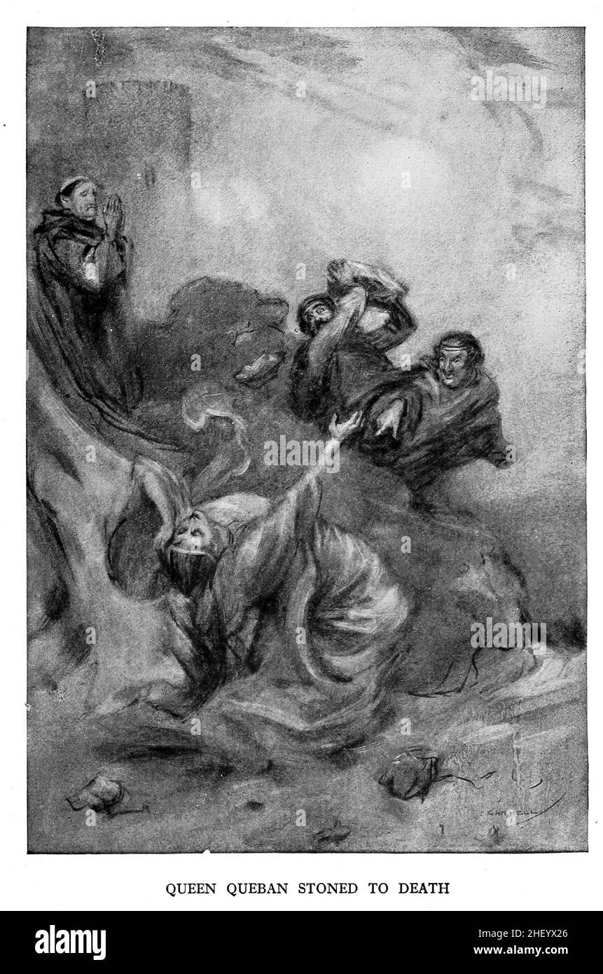 QUEEN QUEBAN STONED TO DEATH from St Goezenou in the book ' Legends and romances of Brittany ' by Lewis Spence, Publisher New York, Frederick A. Stokes 1917 Stock Photo
