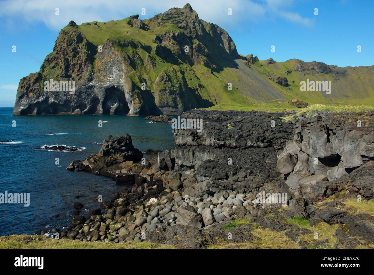 Elephant Rock on the coast on Heimaey Island on Iceland, Europe Stock