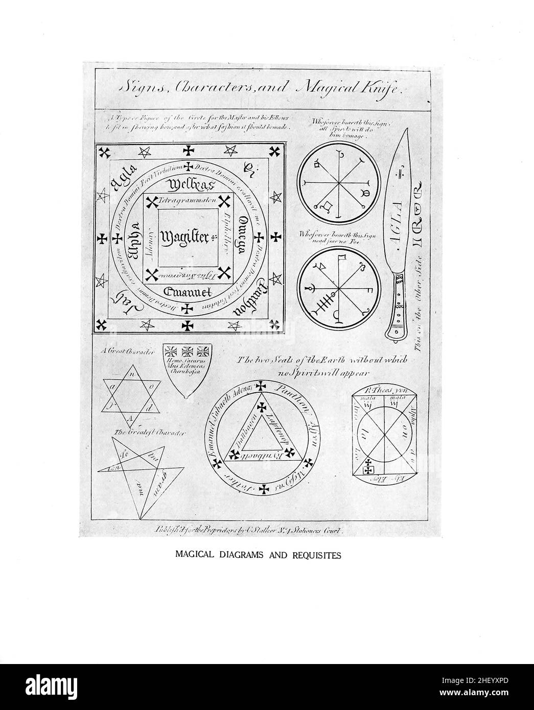Magical Diagrams and Requisites from An encyclopaedia of occultism : a compendium of information on the occult sciences, occult personalities, psychic science, magic, demonology, spiritism and mysticism by Lewis Spence, Published in London by George Routledge & sons, ltd. in 1920 Stock Photo