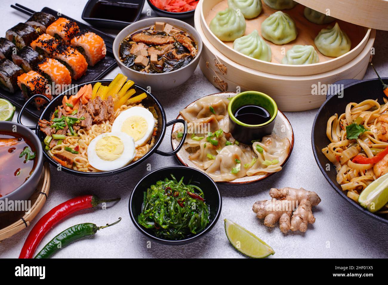 Asian food. Chinese, Japanese and Thai cuisine Stock Photo - Alamy