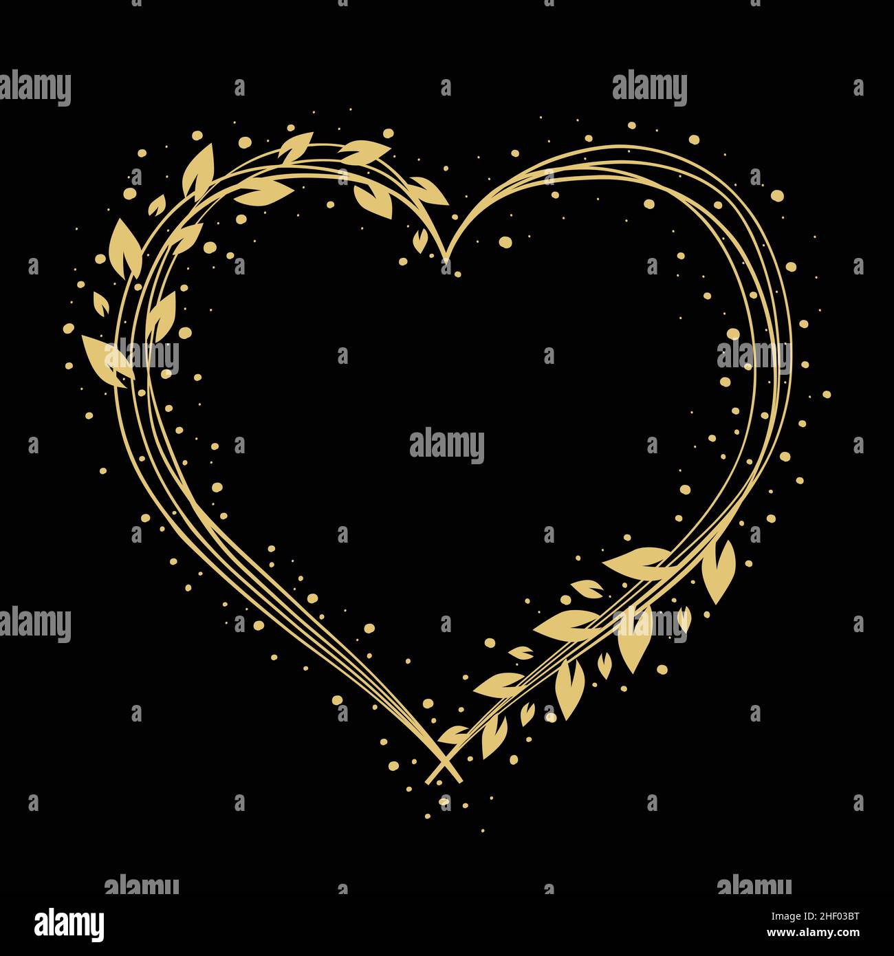 Decoration heart design with floral wreath. Hand drawn heart. Vector ...