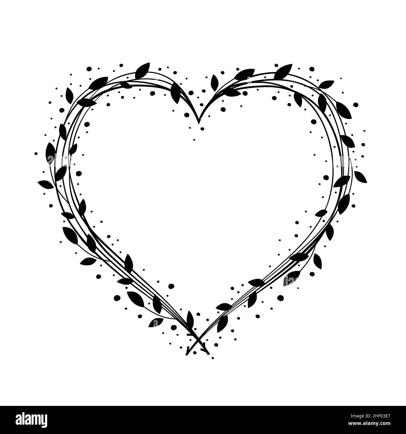 Decoration heart design with floral wreath. Hand drawn heart. Vector